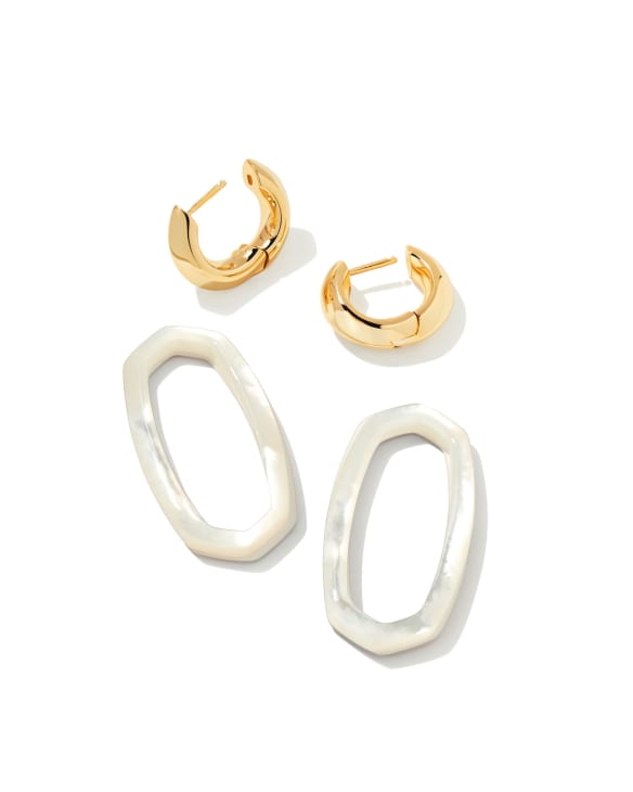 Danielle Gold Convertible Link Earrings in Ivory Mother-of-Pearl